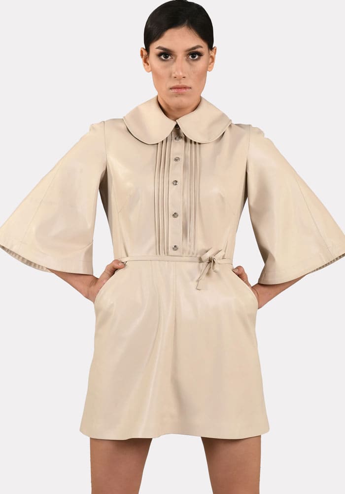Famatex - Robe courte manche papillon & col claudine